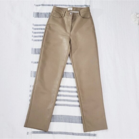 ARITZIA WILFRED "MELINA" Straight Fit Tan Vegan Leather Pants- New - Picture 6 of 15